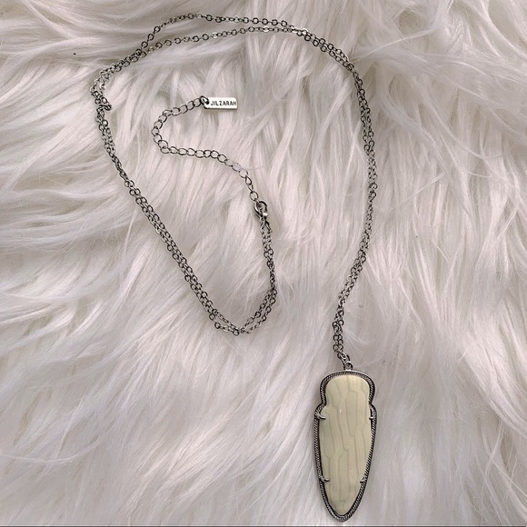 Silver Long Layering Statement Necklace with Clay Reversible Arrowhead Charm - Picture 2 of 4